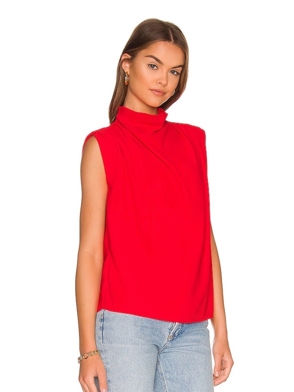 Amanda Uprichard Sleeveless Mock Neck Red Women's Top - Picture 2 of 7